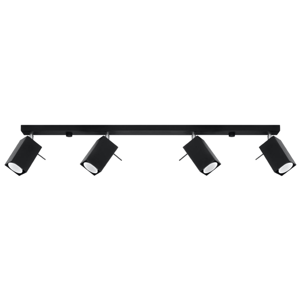 Plafonnier Merida rampe de 4 spots à tête carrée orientables en acier noir sur une barre