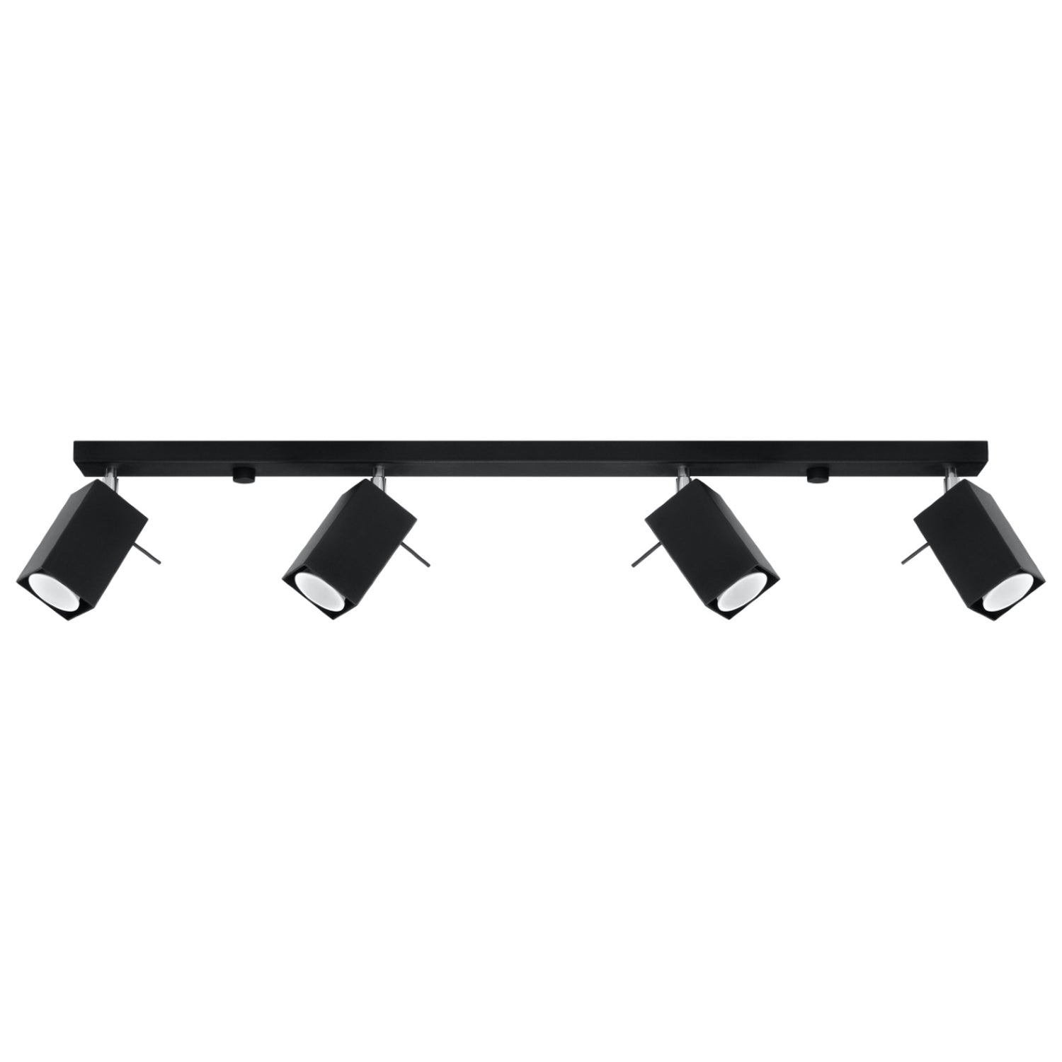 Plafonnier Merida rampe de 4 spots à tête carrée orientables en acier noir sur une barre