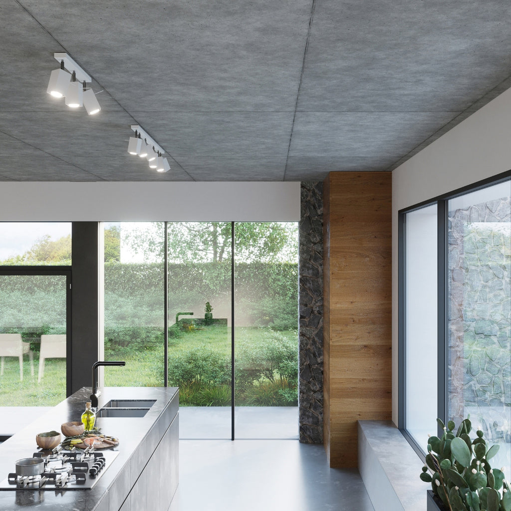 Luminaires Merida blanc en situation dans un séjour contemporain