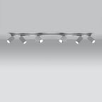 Détail des spots à tête carrée du plafonnier Merida rampe 6 spots acier blanc, douille GU10