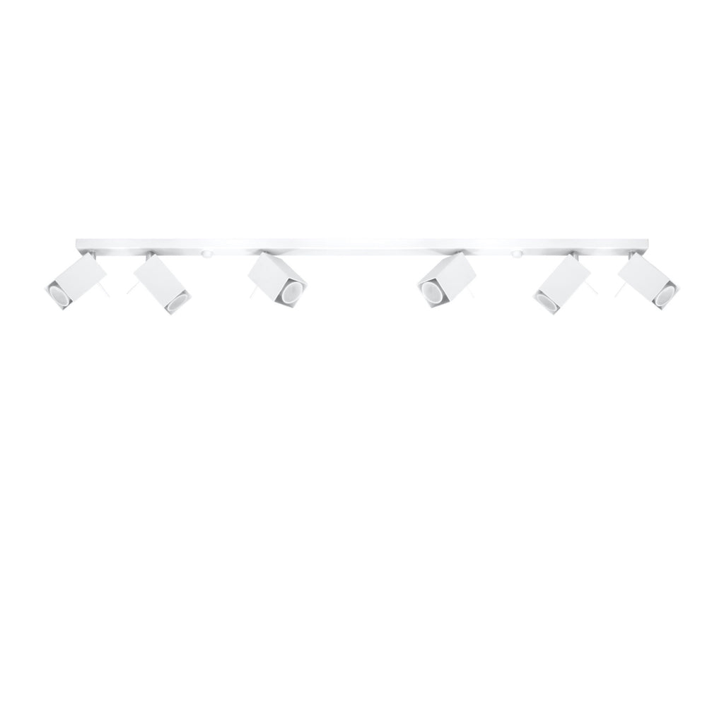 Plafonnier Merida rampe de 6 spots à tête carrée orientables en acier blanc sur une barre