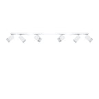 Plafonnier Merida rampe de 6 spots à tête carrée orientables en acier blanc sur une barre