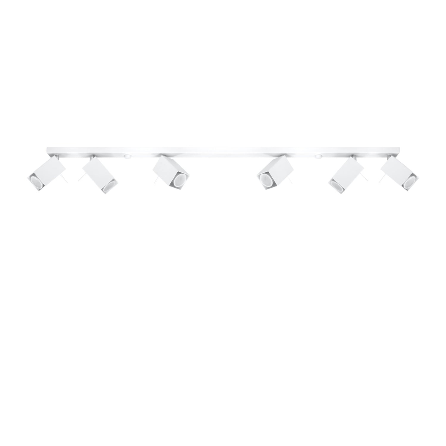 Plafonnier Merida rampe de 6 spots à tête carrée orientables en acier blanc sur une barre