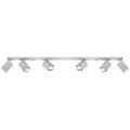 Plafonnier Merida rampe de 6 spots à tête carrée orientables en acier gris sur une barre