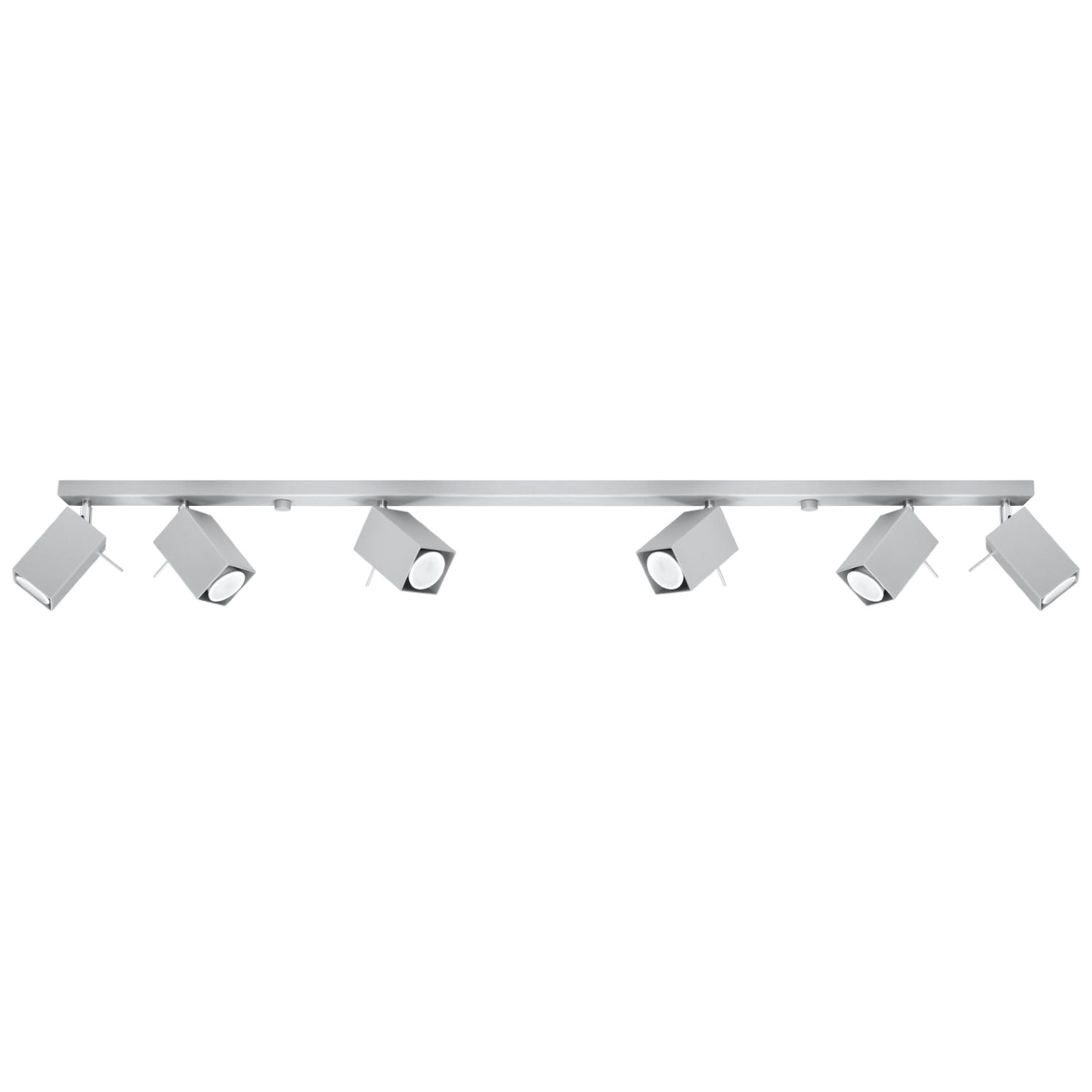 Plafonnier Merida rampe de 6 spots à tête carrée orientables en acier gris sur une barre