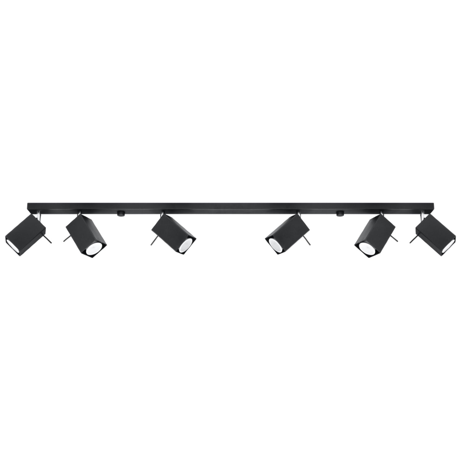 Plafonnier Merida rampe de 6 spots à tête carrée orientables en acier noir sur une barre