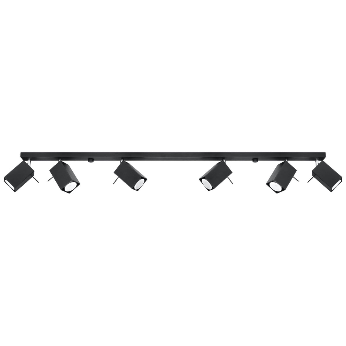 Rampe Merida 6 spots métal noir six têtes de section carrée orientables sur une barre de 118 cm