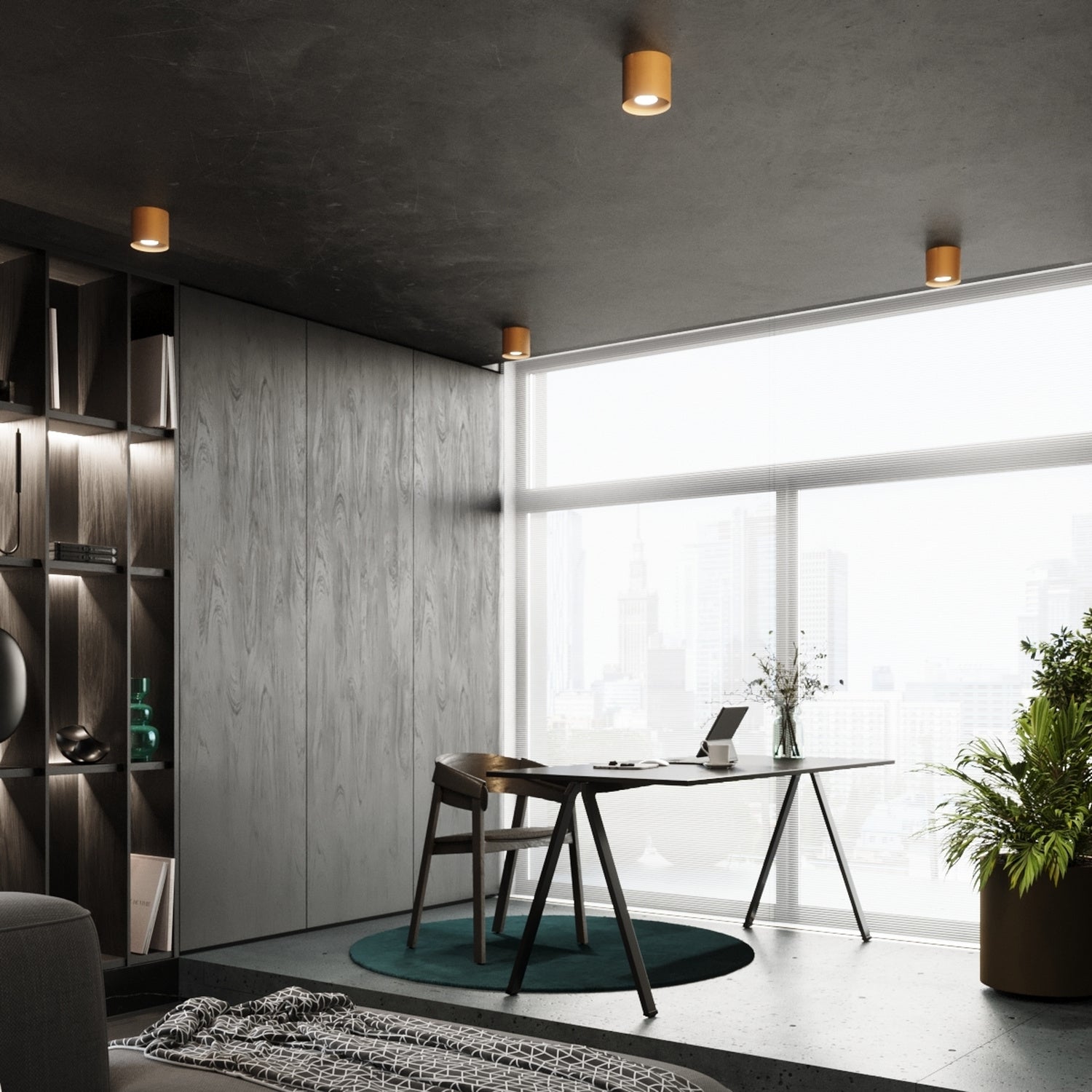 Plafonnier Mika aluminium doré GU10 en situation dans un intérieur