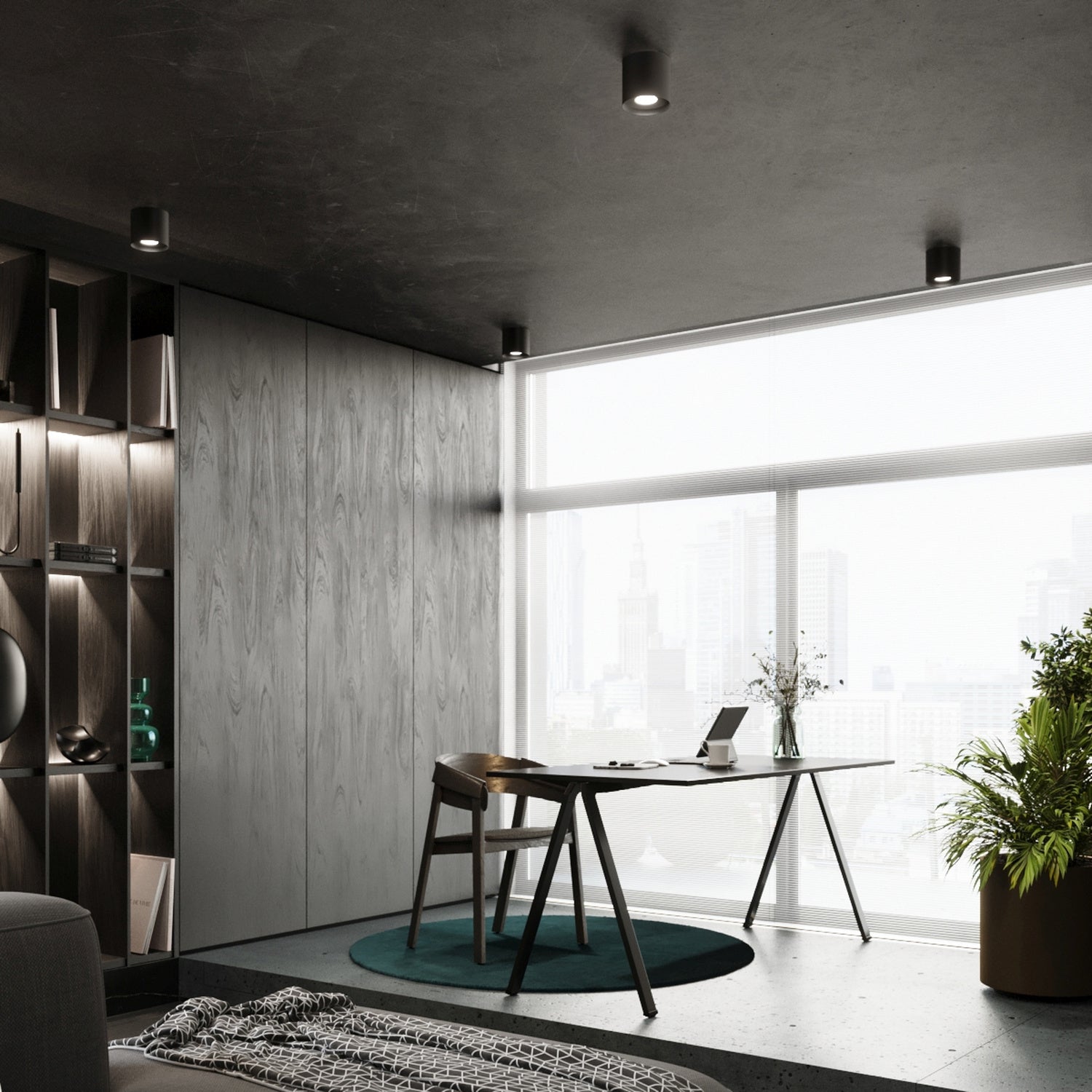 Plafonnier Mika aluminium noir GU10 en situation dans un intérieur