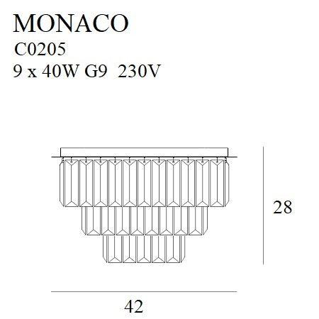 Dimensions Plafonnier Monaco 42 cm doré G9