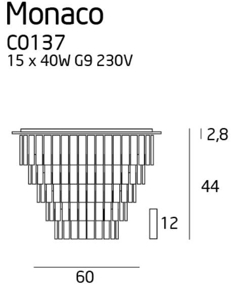 Dimensions Plafonnier Monaco 60 cm chromé G9