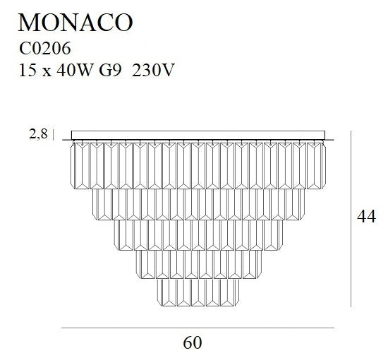 Dimensions Plafonnier Monaco 60 cm doré G9