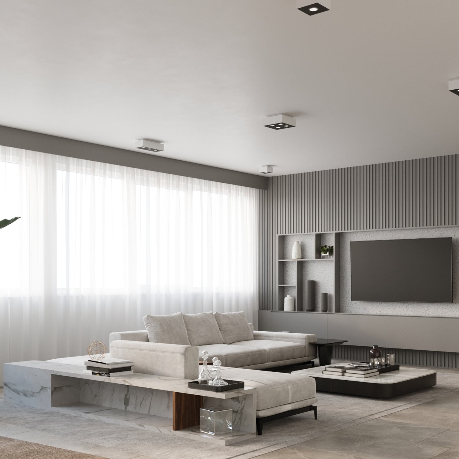 Plafonnier Mono 4 acier blanc détail
