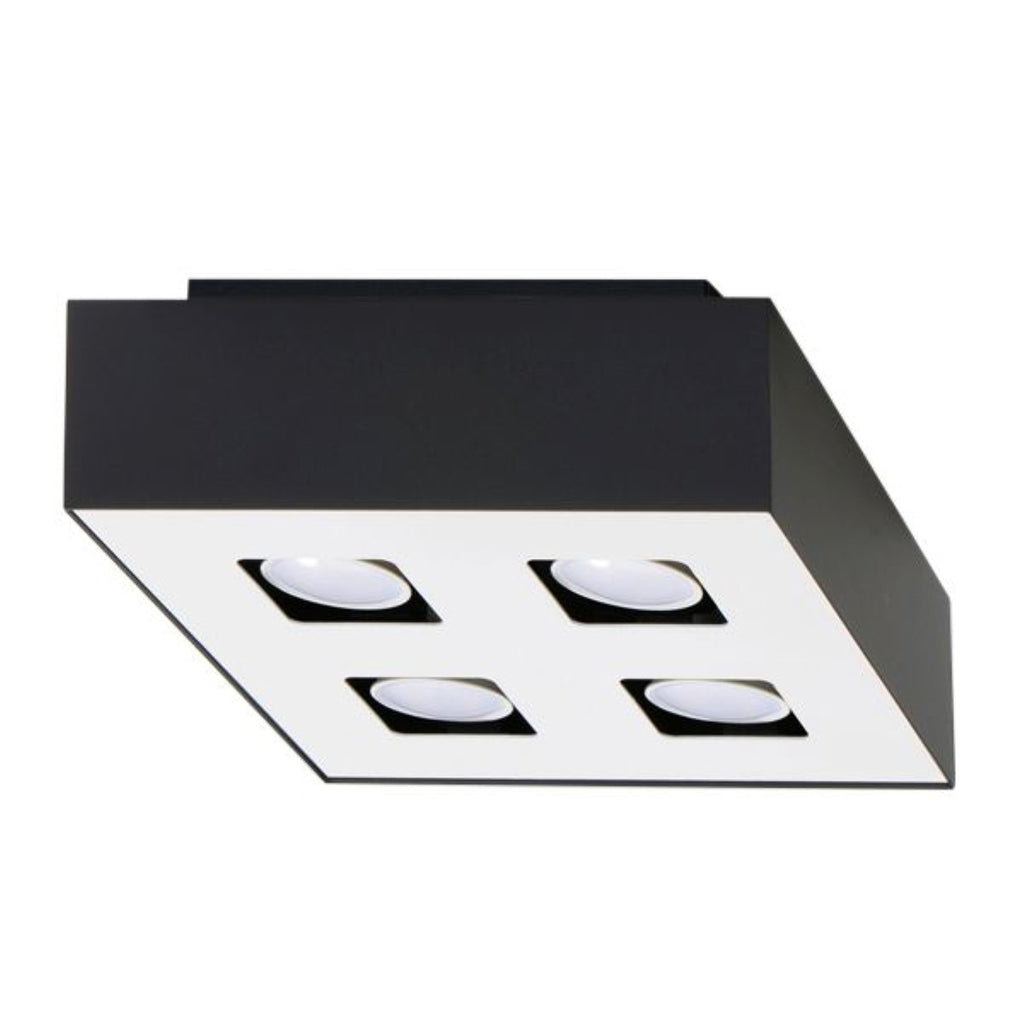Plafonnier Mono 4 acier noir à quatre spots carrés