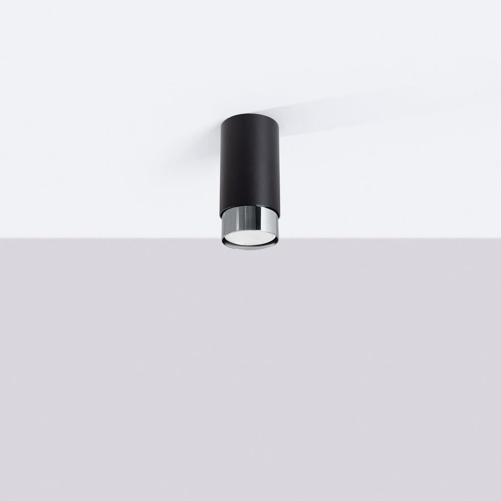Plafonnier Nero 12,5 métal noir et chrome GU10 de profil