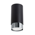 Plafonnier Nero 12,5 métal noir et chrome GU10, cylindre en acier noir de surface à réflecteur chrome brillant