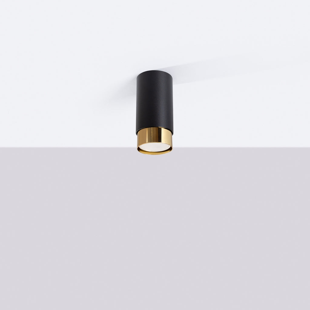 Plafonnier Nero 12,5 métal noir et doré GU10 de profil
