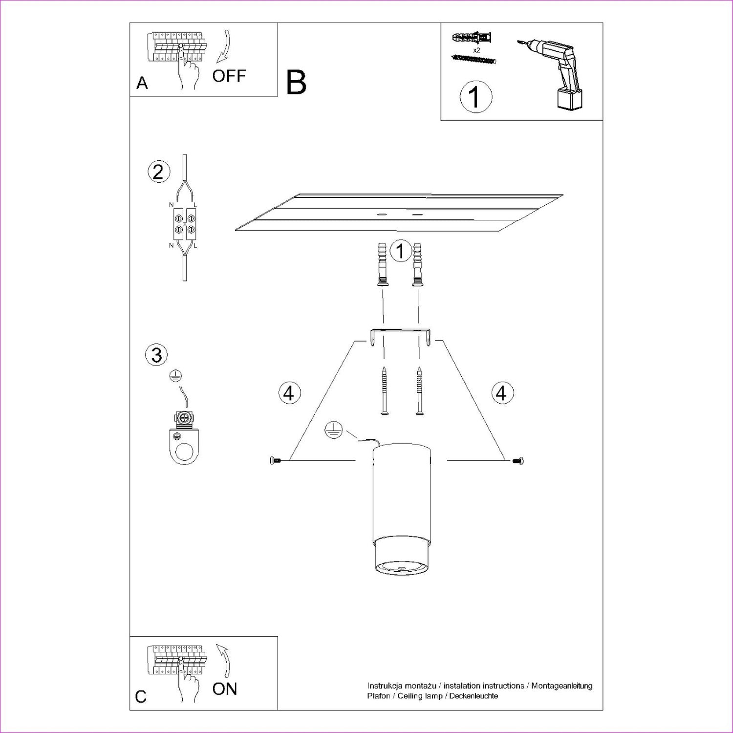 Notice de montage : Plafonnier Nero 12,5 métal noir et doré GU10