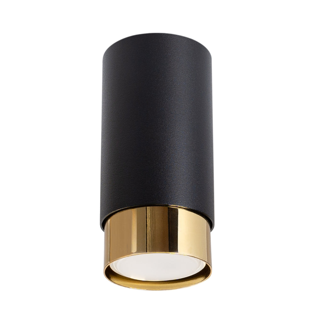 Plafonnier Nero 12,5 métal noir et doré GU10, cylindre en acier noir de surface à réflecteur doré brillant