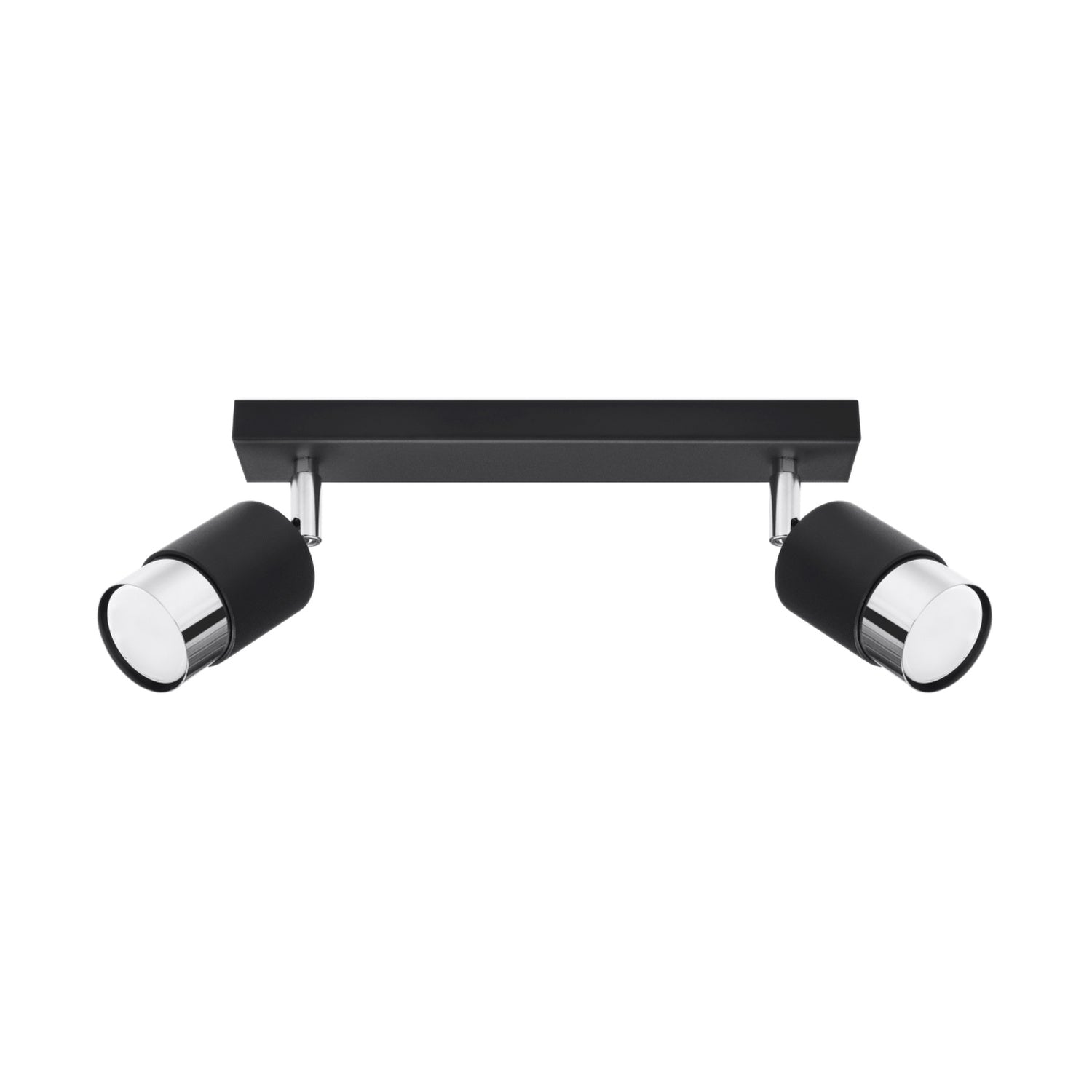 Plafonnier Nero 2 acier noir et chrome, réglette noire et deux spots à embout chromé orientables