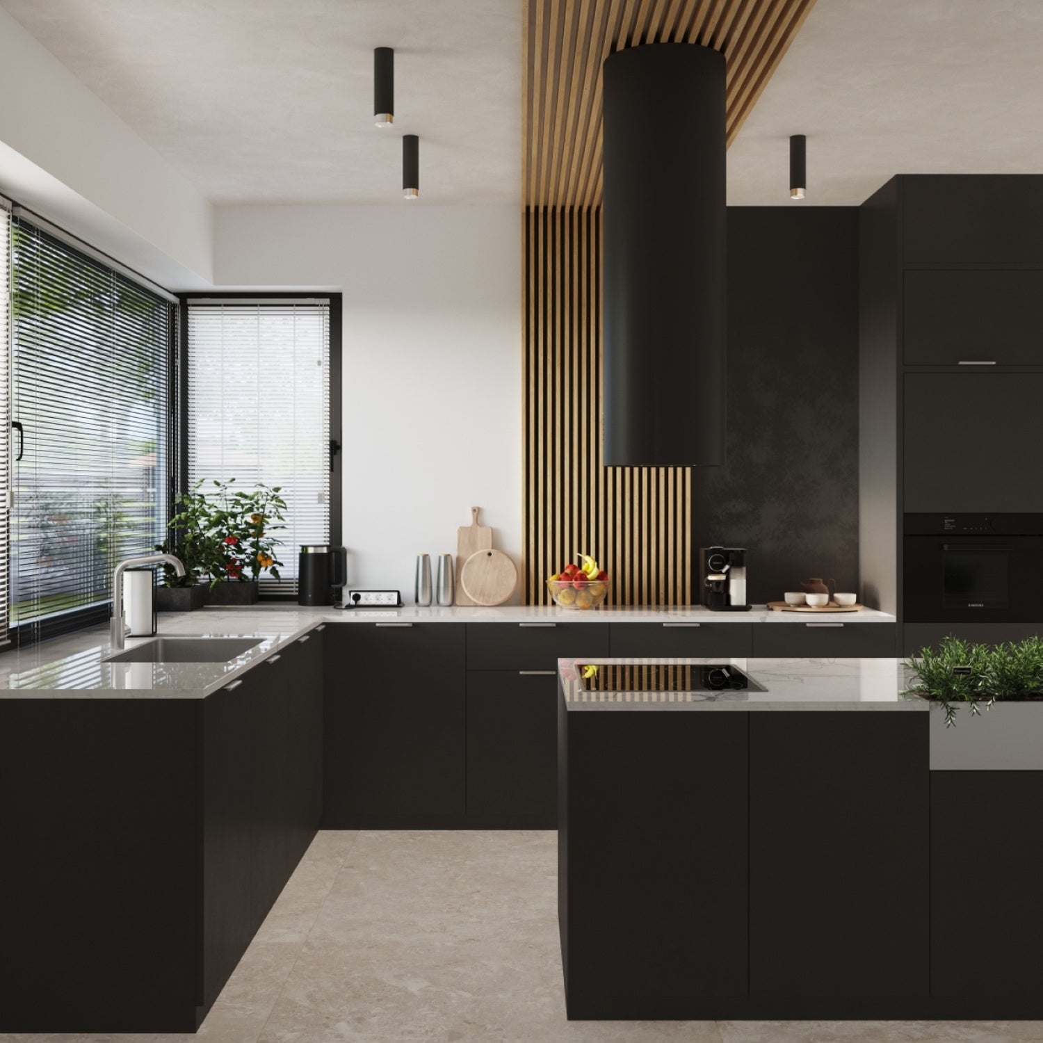 Plafonnier Nero 22,5 métal noir et chrome GU10 en ambiance