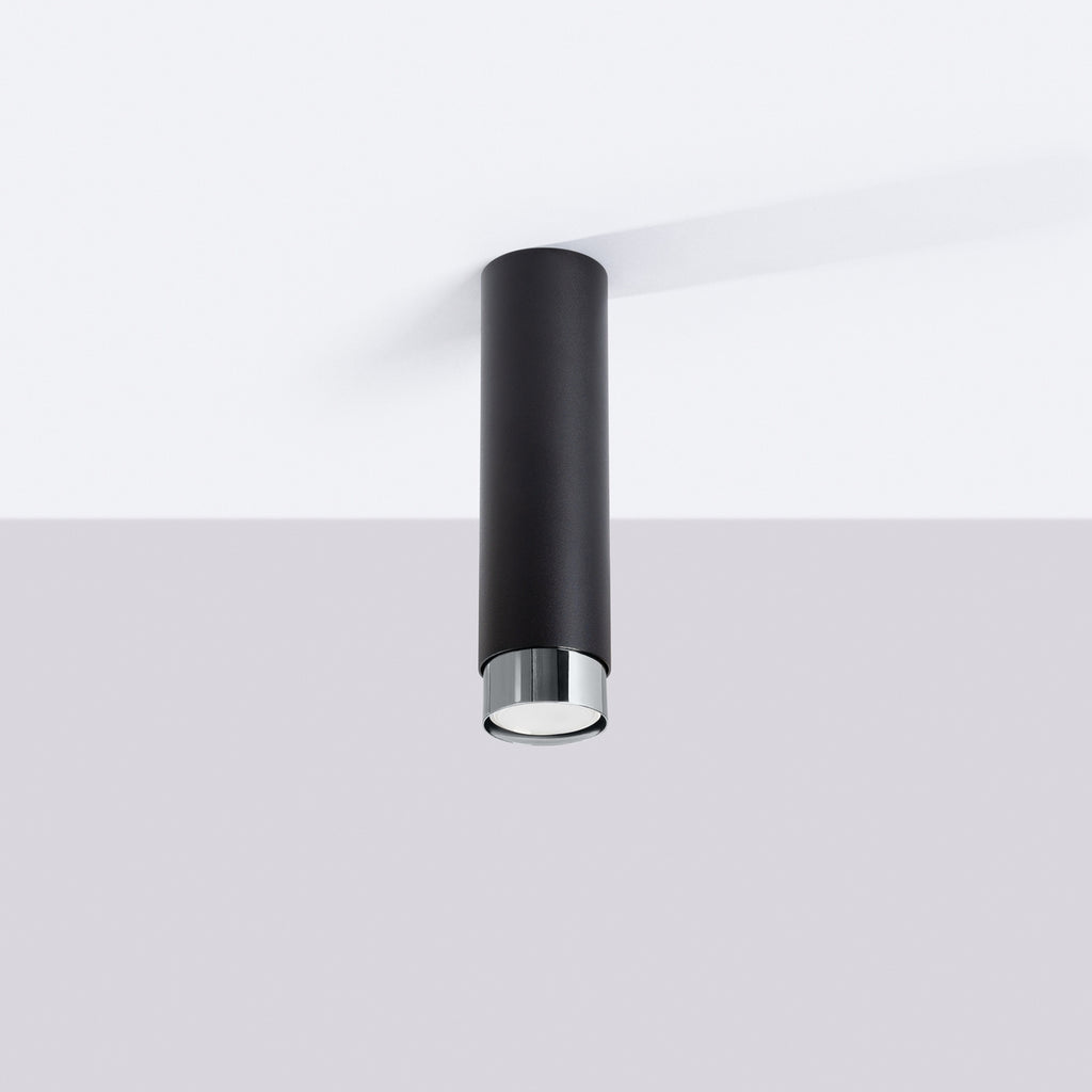 Plafonnier Nero 22,5 métal noir et chrome GU10 de profil