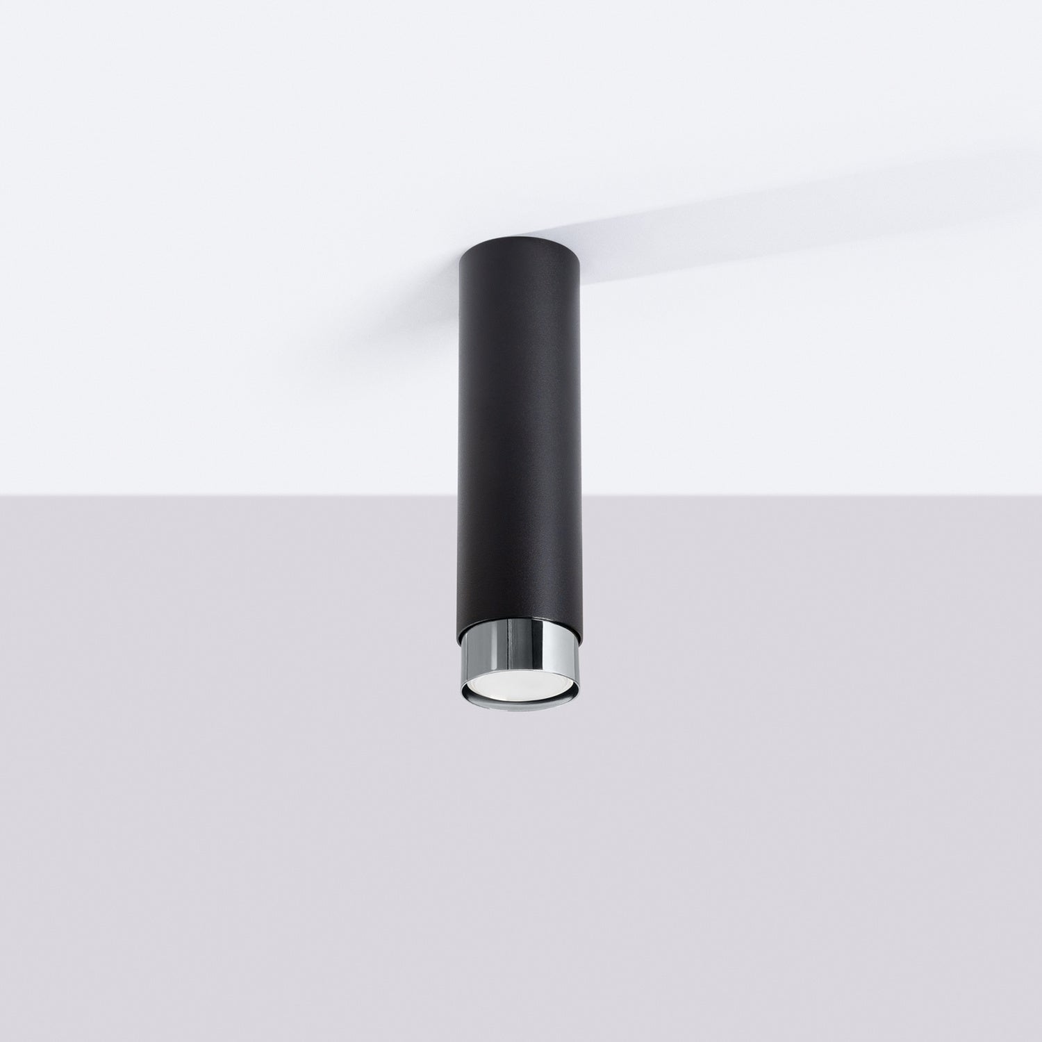 Plafonnier Nero 22,5 métal noir et chrome GU10 de profil