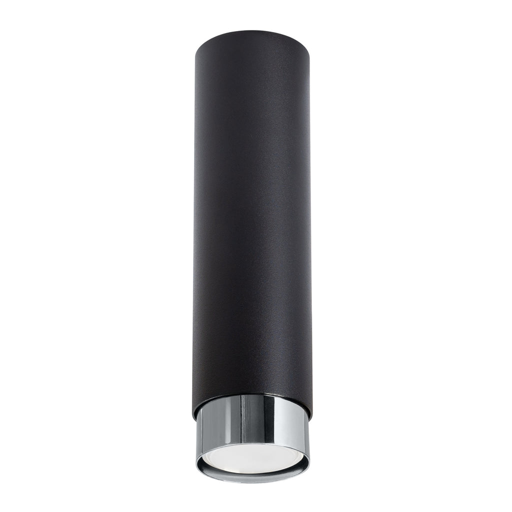 Plafonnier Nero 22,5 métal noir et chrome GU10, cylindre en acier noir de surface à réflecteur chrome brillant
