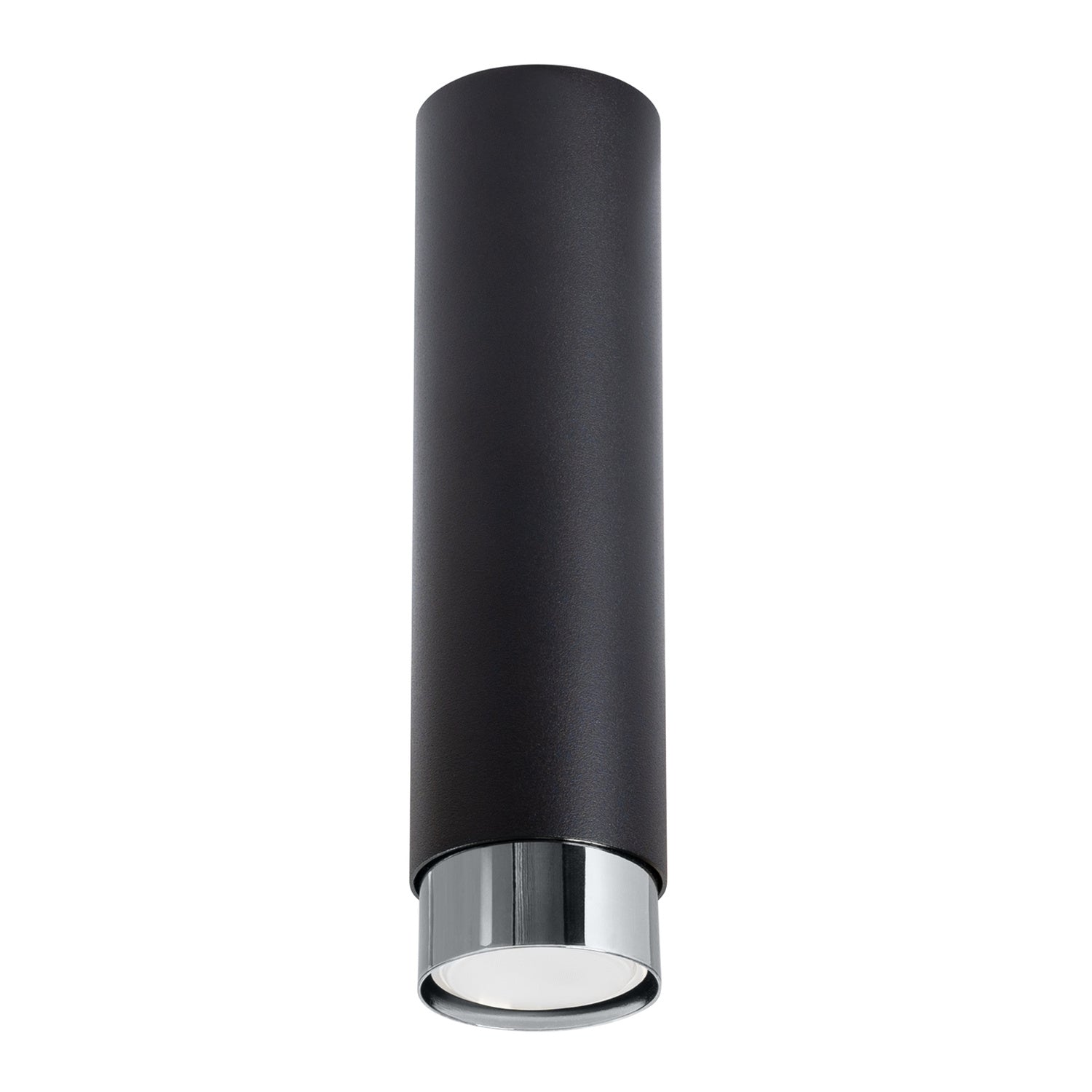 Plafonnier Nero 22,5 métal noir et chrome GU10, cylindre en acier noir de surface à réflecteur chrome brillant