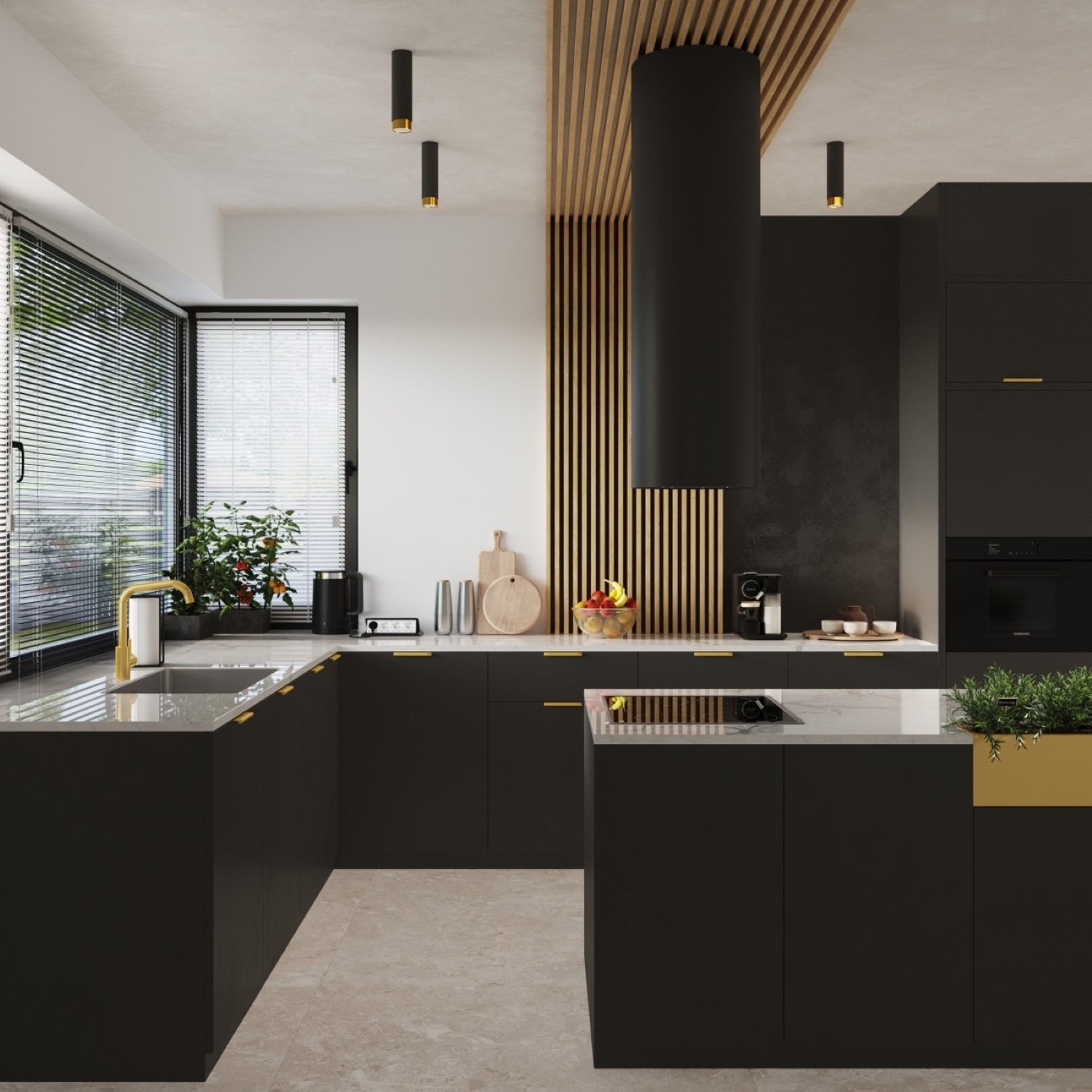 Plafonnier Nero 22,5 métal noir et doré GU10 en ambiance
