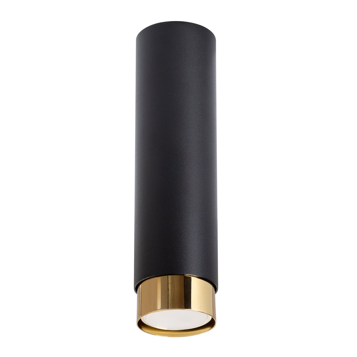 Plafonnier Nero 22,5 métal noir et doré GU10, cylindre en acier noir de surface à réflecteur doré brillant