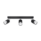 Plafonnier Nero 3 acier noir et chrome, réglette noire et trois spots à embout chromé orientables
