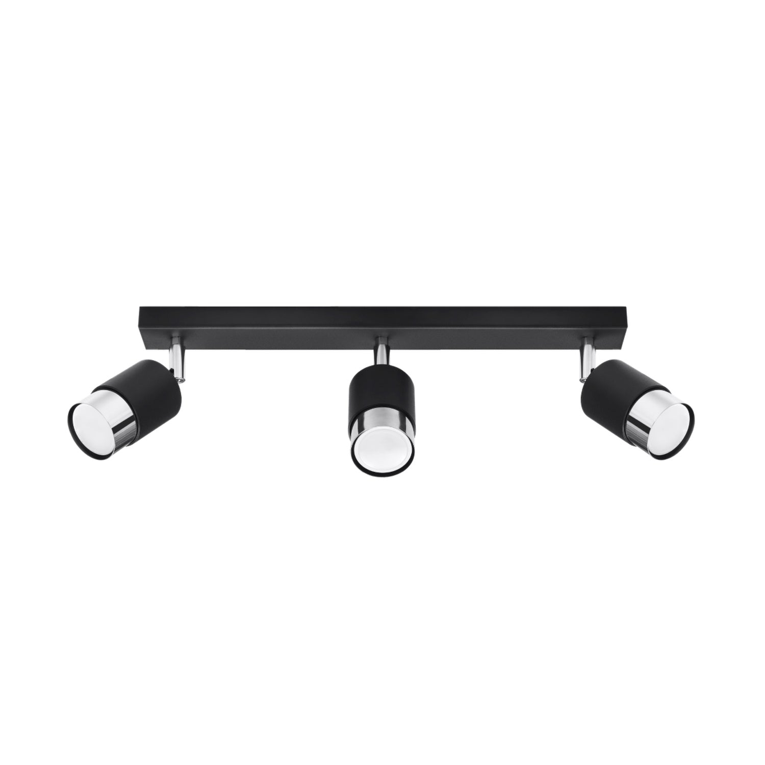 Plafonnier Nero 3 acier noir et chrome, réglette noire et trois spots à embout chromé orientables