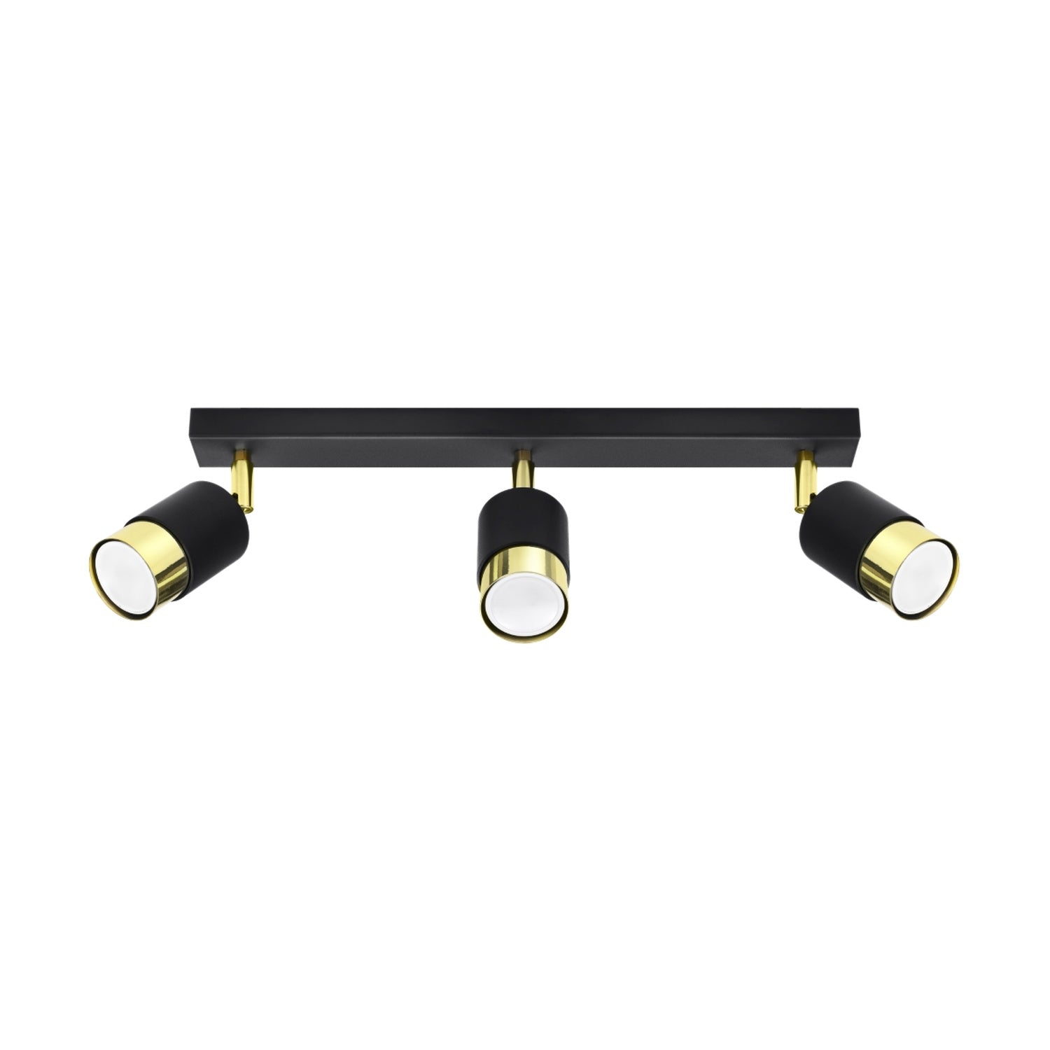 Plafonnier Nero 3 acier noir et doré, réglette noire et trois spots à doré orientables