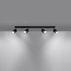 Plafonnier Nero 4 acier noir et chrome allumé, quatre faisceaux orientables