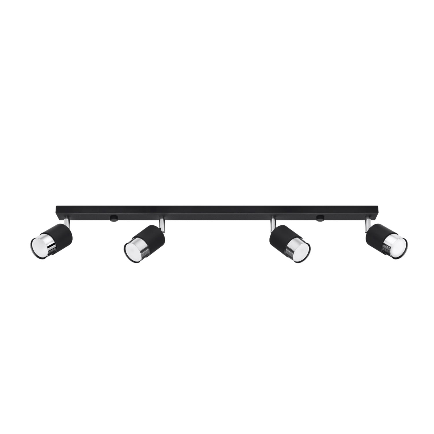Plafonnier Nero 4 acier noir et chrome, réglette noire et quatre spots à embout chromé orientables