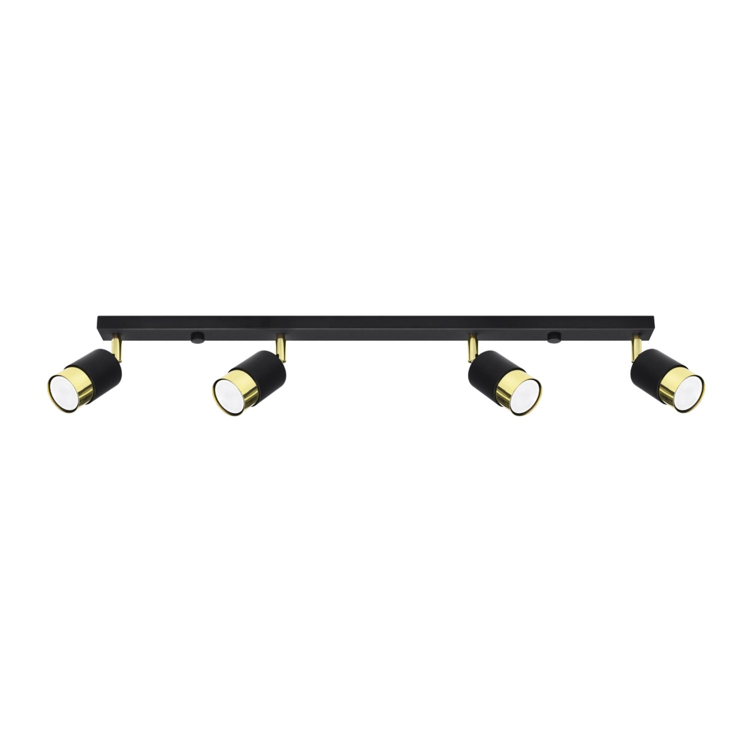 Plafonnier Nero 4 acier noir et doré, réglette noire et quatre spots à doré orientables
