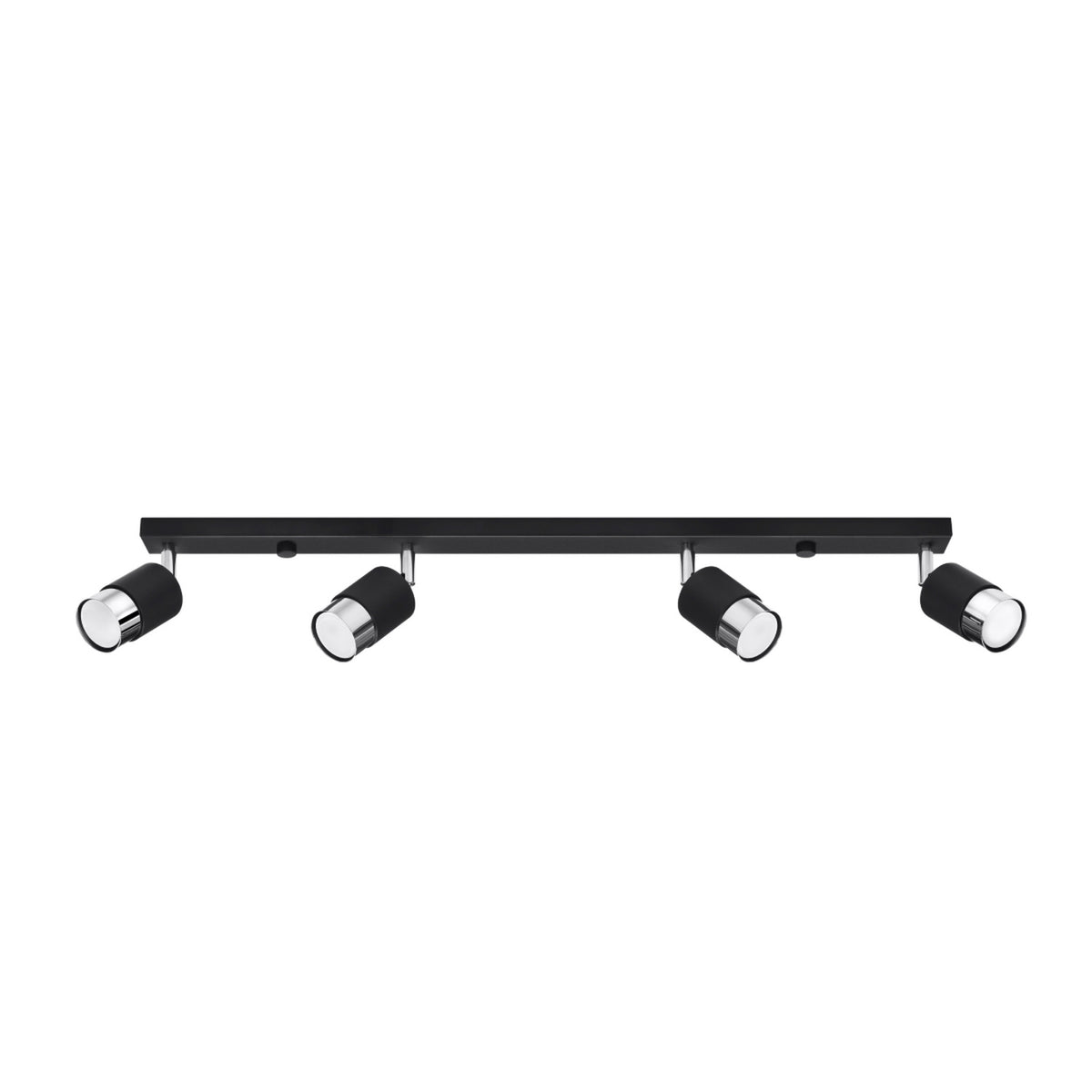 Plafonnier Nero Noir et chrome réglette noire et quatre spots cylindriques à anneau chromé orientables