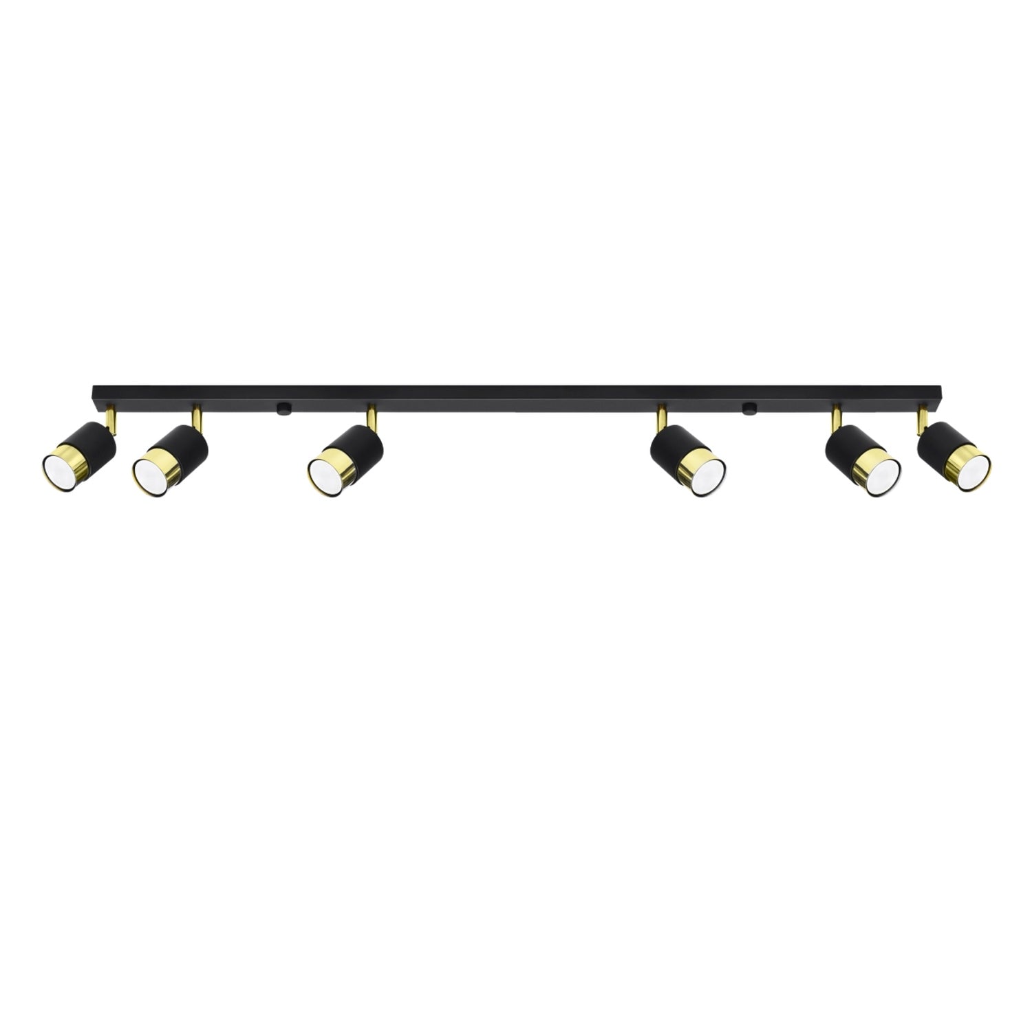Plafonnier Nero 6 acier noir et doré, réglette noire et six spots à doré orientables