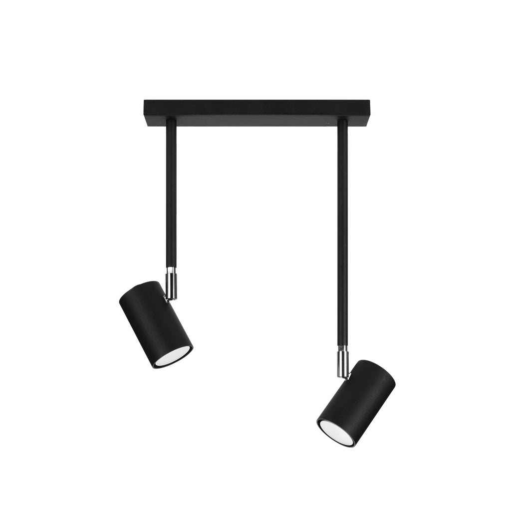 Plafonnier Norano 2 noir, détail des deux têtes cylindriques