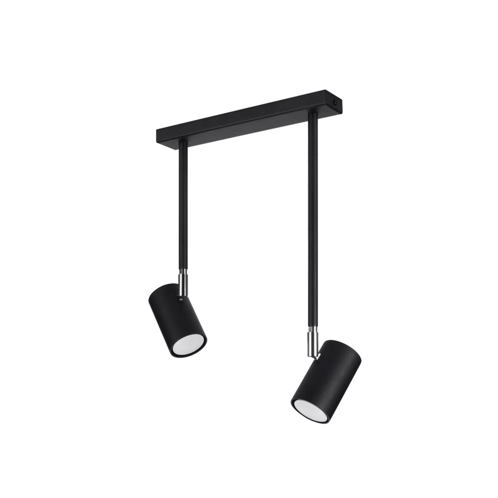 Plafonnier Norano 2 acier noir, deux spots orientables GU10 sur longues tiges
