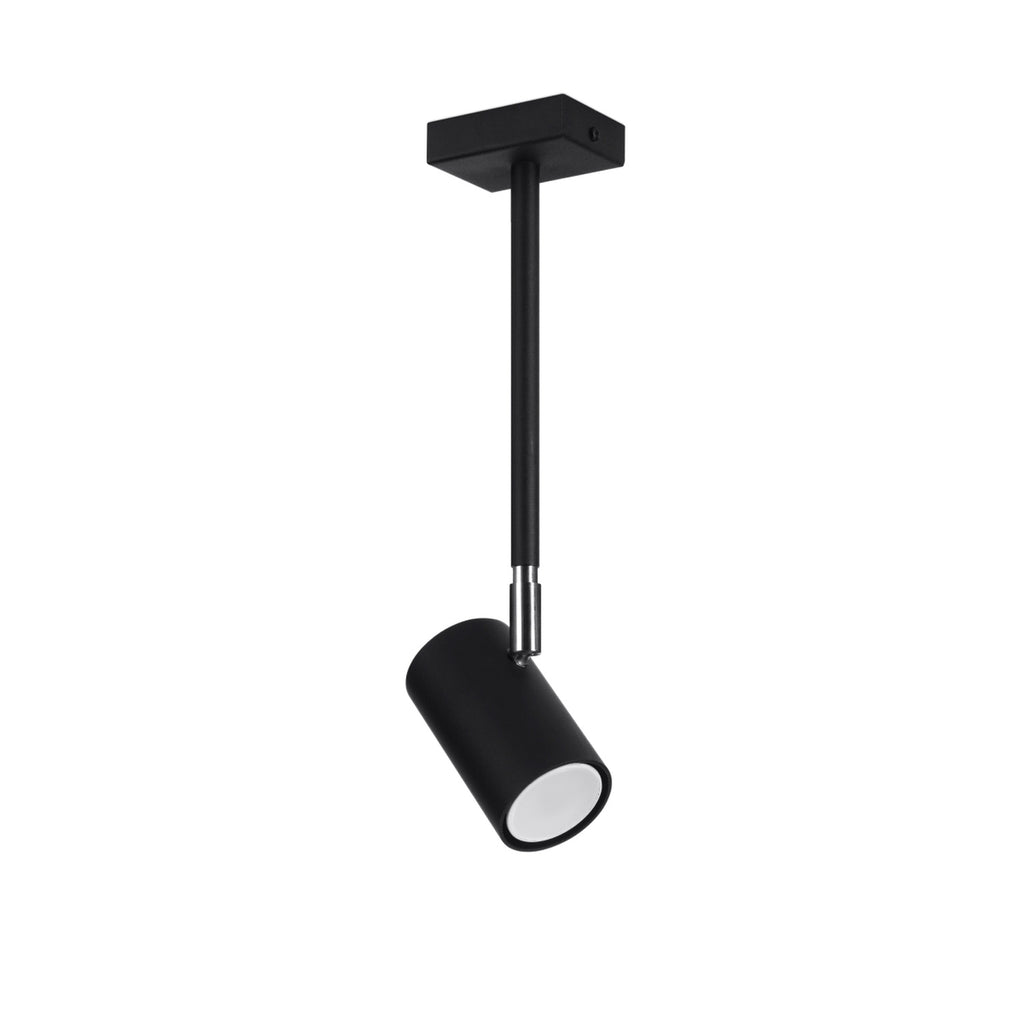 Plafonnier Norano acier noir, spot cylindrique orientable GU10 sur longue tige
