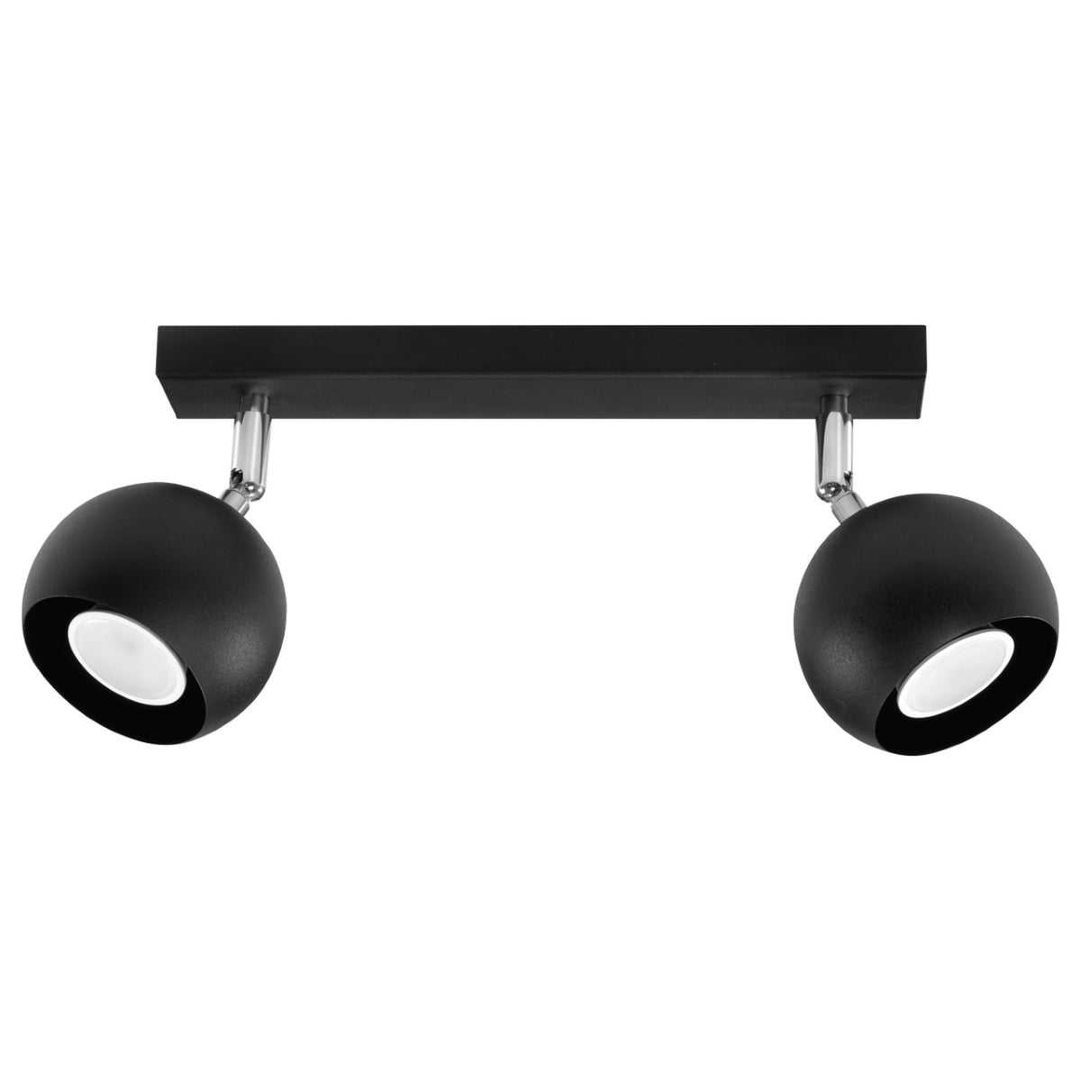 Plafonnier Oculare 2 boules métal noir sur barre de 30 cm boules tournées vers l'extérieur