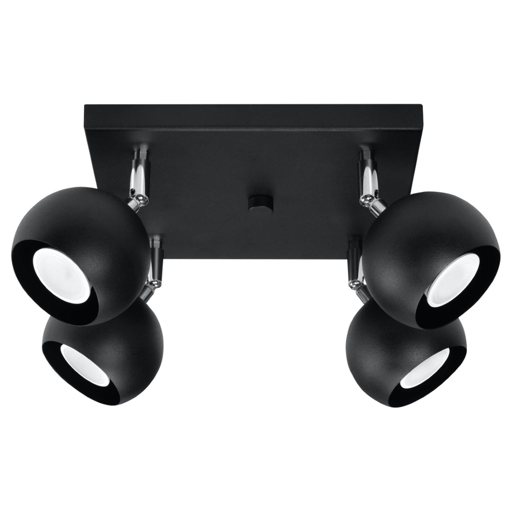 Plafonnier Oculare 4 noir, spots boule orientables, vue de face