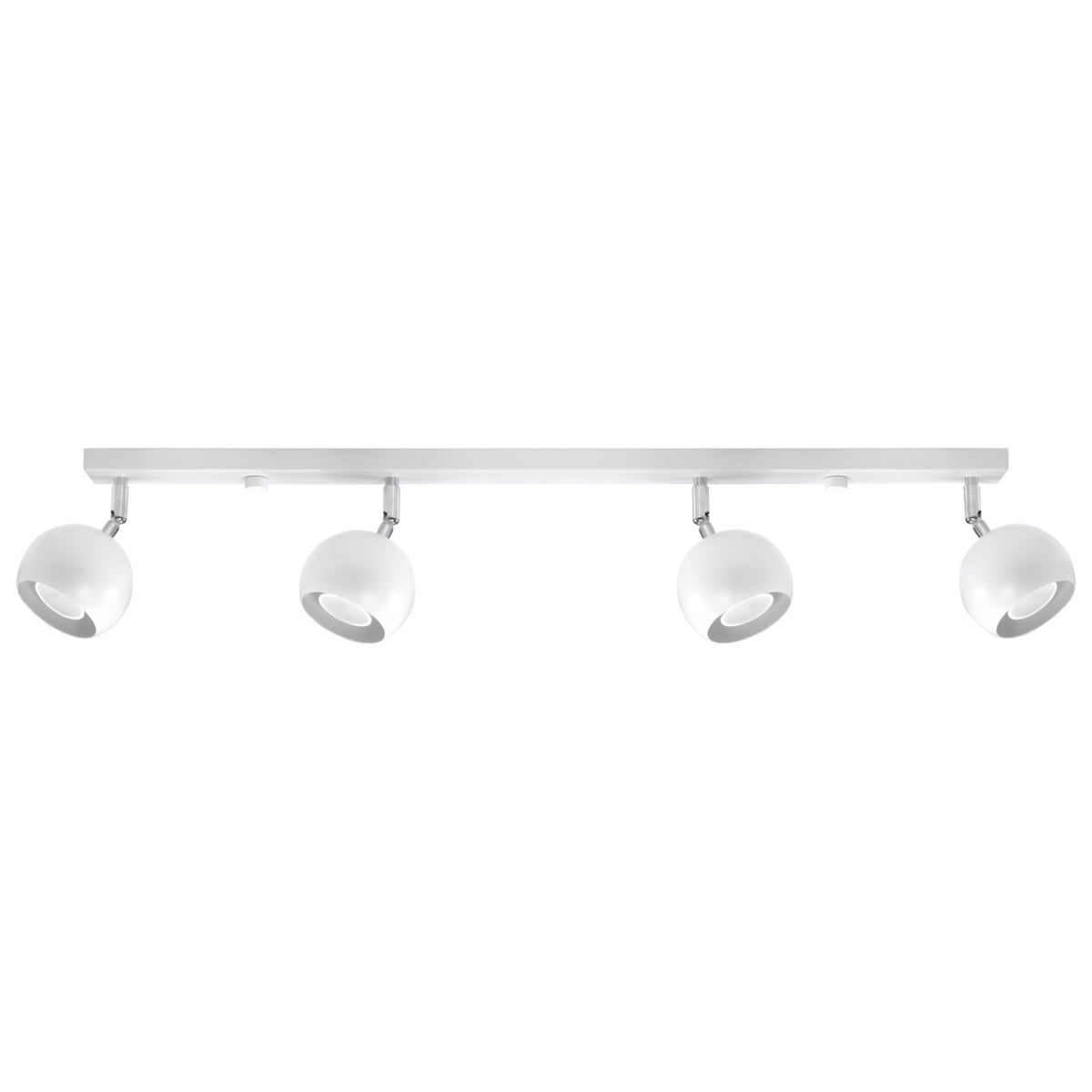 Plafonnier Oculare 4 boules en ligne métal blanc sur barre de 80 cm vue de face