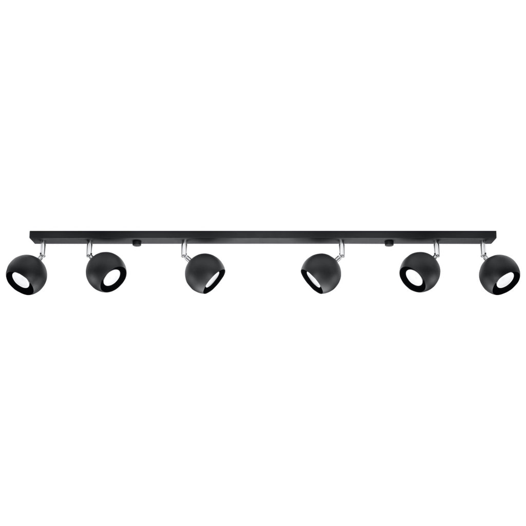 Plafonnier Oculare 6L noir, spots boule orientables, vue de face