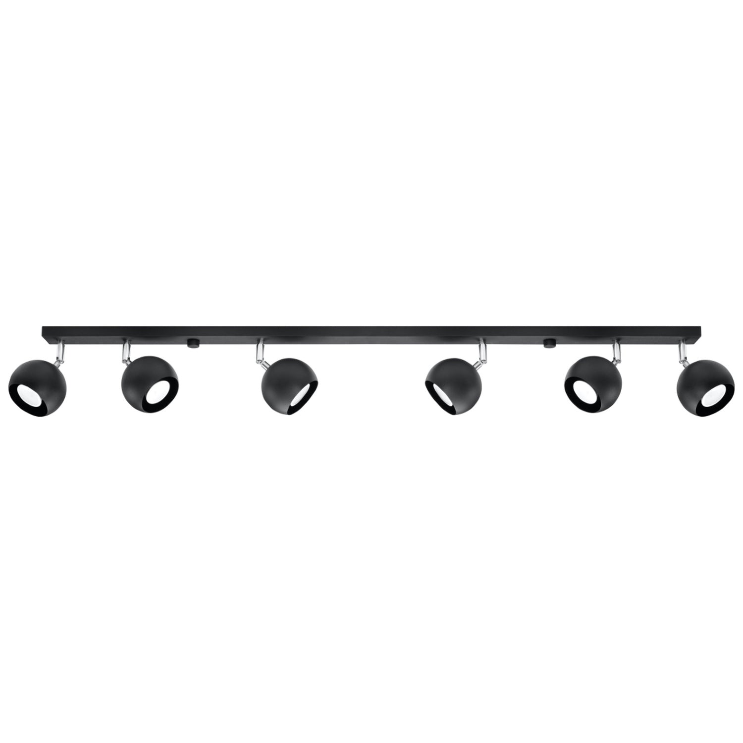 Plafonnier Oculare 6L noir, spots boule orientables, vue de face