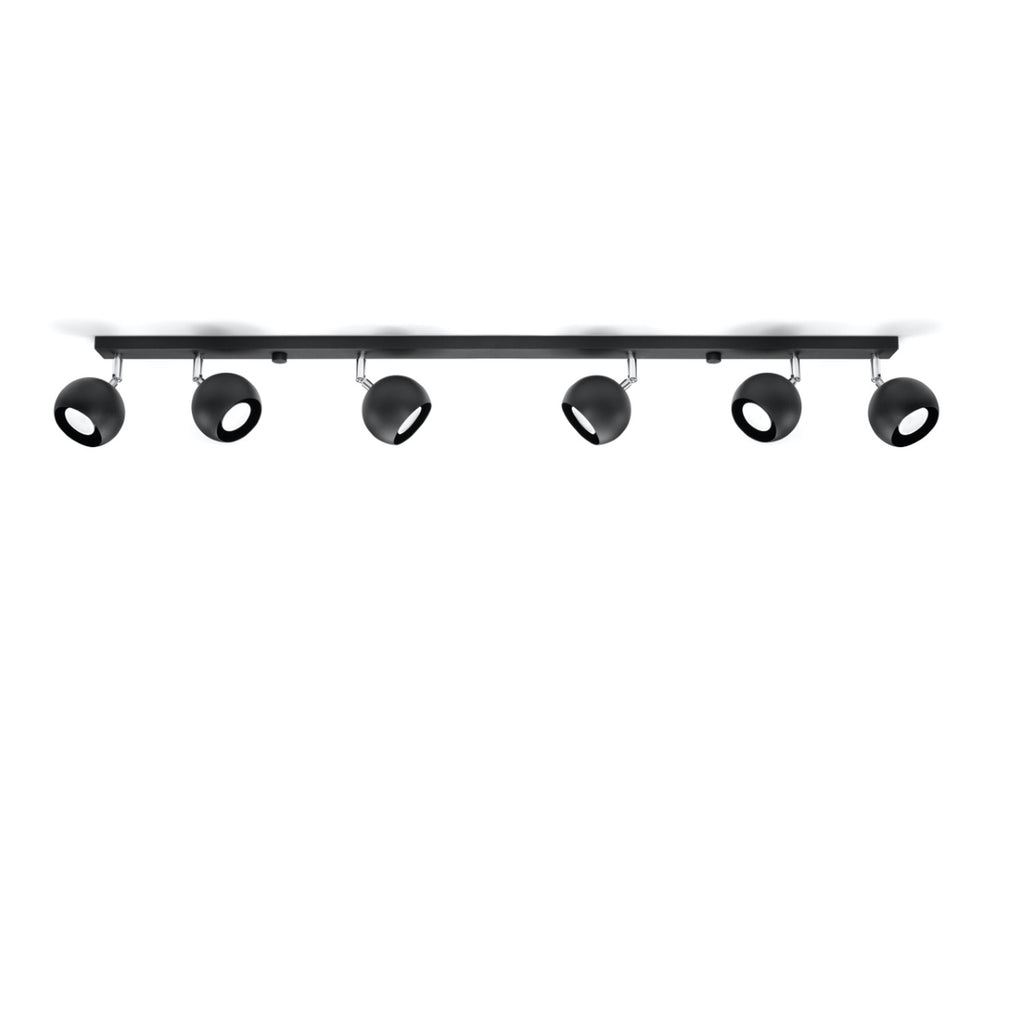 Plafonnier Oculare 6L noir, vue de profil des rotules chromées