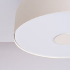 Plafonnier Omiq métal beige E27, gros plan allumé