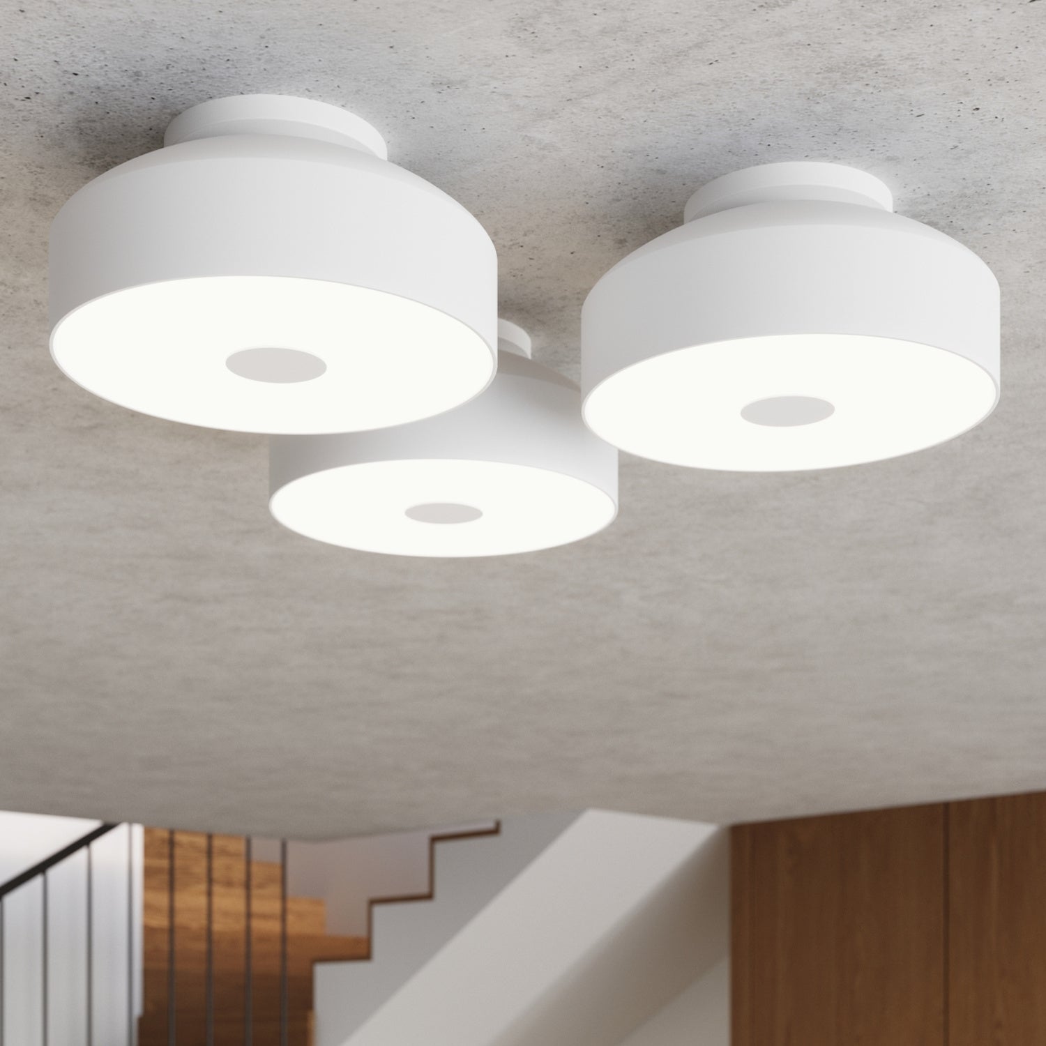 Plafonnier Omiq métal blanc E27 en situation dans un intérieur
